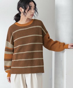 マルチボーダーニット レディース トップス ニット 長袖 ボーダー柄 アシンメトリー 大きいサイズ SS AW