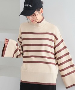 ハイネックワイドスリーブボーダーニット レディース トップス ニット 長袖 大きいサイズ SS AW