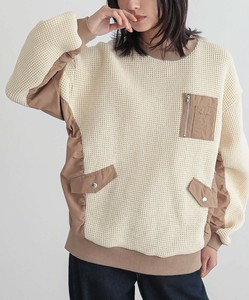 ドッキングニットプルオーバー レディース トップス 長袖 ニット 異素材 ナイロン 切替 大きいサイズ AW