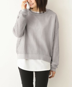 ラメメッシュ編みニット レディース トップス 長袖 サマーニット 透かし編み 重ね着 大きいサイズ SS AW
