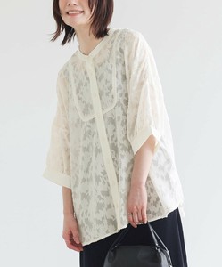 カットジャカードシアーブラウス レディース トップス 半袖 七分袖 花柄 透け感 大きいサイズ SS