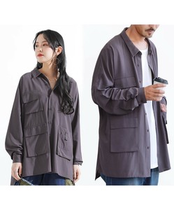 ミリタリーテイストデザインロングシャツ レディース メンズ ユニセックス トップス 長袖 SS AW