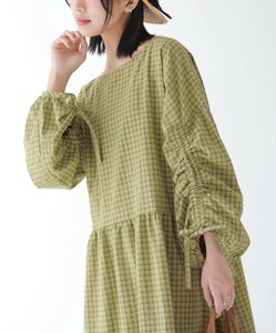 ドロストスリーブチェックワンピース レディース 長袖 ロング マキシ チェック柄 大きいサイズ SS AW