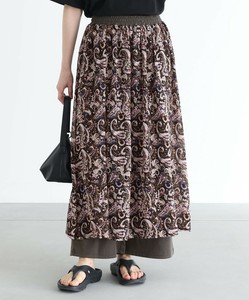 ニュアンス柄レイヤードパンツ レディース パンツ ロング ペイズリー柄 ウエストゴム 大きいサイズ SS