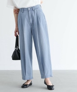 麻混ペグトップデニムパンツ レディース ロングパンツ 大きいサイズ SS