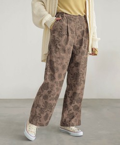 フラワーパターンコーデュロイパンツ レディース ワイドパンツ ロング 花柄 ウエストゴム 大きいサイズ AW