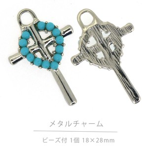 チャーム クロス ロジウム ビーズ付 1個 18×28mm 十字架 ターコイズ ハンドメイド アクセサリー パーツ
