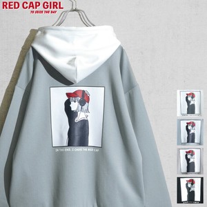 【SPECIAL PRICE】RED CAP GIRL シルクタッチ ダンボールニット バックプリント 配色フード パーカー