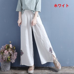 ワイドパンツ  綿麻  九分丈 無地  ゆったり 快適 レディース ファッション   MBQ2395