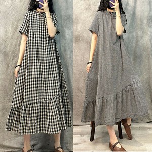 洋装/连衣裙 切换 新商品 A字 格子图案 长款洋装/连衣裙