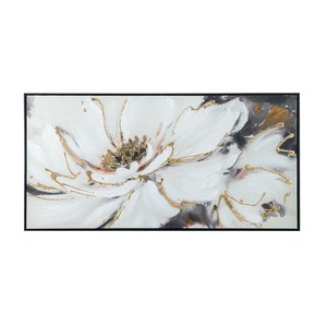 【直送可】アートパネル フラワー×グレー 長方形 122×62cm 花柄 アートフレーム