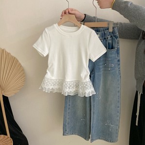 Tシャツ デニムパンツ 半袖 ラウンドネック  無地 夏 快適ファッション 子供用   MBQ2420