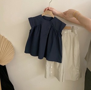 シャツ カジュアルパンツ ラウンドネック  ノースリーブ 無地 夏 快適 ファッション 女の子用 MBQ2424