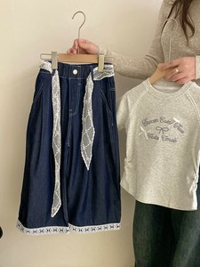 Tシャツ デニムパンツ 半袖 ラウンドネック 無地 夏 快適  ファッション  女の子用  MBQ2427