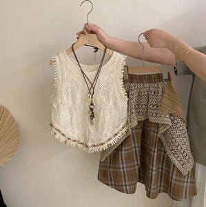 ベスト スカート  ラウンドネック 無地  チェック  夏 快適  ファッション 子供用  MBQ2428