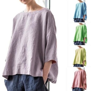 Tシャツ 七分袖 ラウンドネック 無地 快適 ゆったり レディース ファッション  MBQ2436