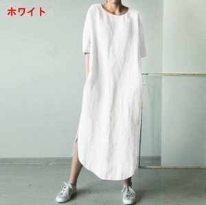 ワンピース 半袖 ラウンドネック  無地  ゆったり  快適  レディース ファッション  MBQ2437