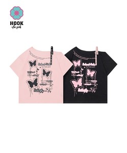 【HOOK】for girls バタフライリボンTシャツ レディース  ガーリー 半袖
