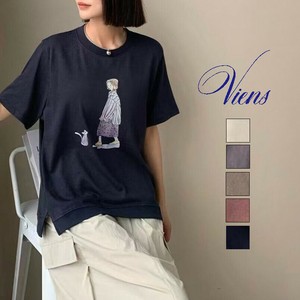 【新作】CAT with Girlプリントカットソー  Tシャツ　コットン　5色展開