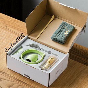 シーズン商品 激安セール 陶磁器砂点釉 嘴付き抹茶碗 茶筅立て付き 7点セット カラーボックス入り