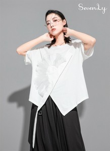 ＜SALE＞不規則カッティングが特徴の立体花柄半袖Tシャツ Tシャツ レディース「2025新作」