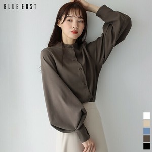 Button Shirt/Blouse Ladies fashion Stand-up Collar Puff Sleeve