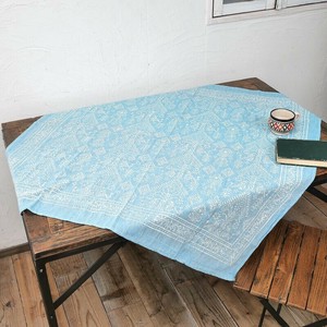 【2025新作】シャンブレーイタワ×ブロックプリントテーブルクロス　110cm×110cm