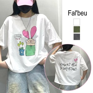 【新作】うさぎ耳メガネMAN＆フラワープリントトップス　ボクシーシルエット　コットン　3色展開