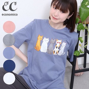 2025SS　5匹の猫プリントTシャツ　チュニックカットソー　2025新作　Economico