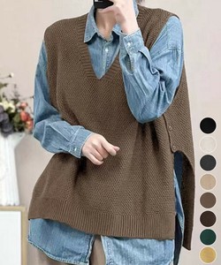 国内即納 ニットベスト サイドスリット ニットジレ