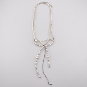 パール　リボン　ショート　ネックレス　アクセサリーミセス　即納
