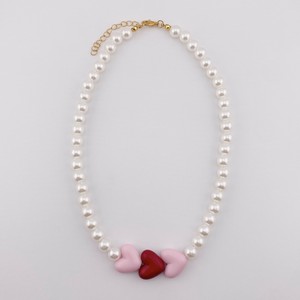 ダブルカラー　ハート　パール　ネックレス　アクセサリーミセス　即納