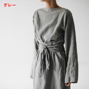 ワンピース 綿麻  長袖 無地 ゆったり  快適 レディース ファッション  MBQ2504