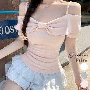 トップス《リボンオフショルダーデザイン半袖Tシャツ 全3色》