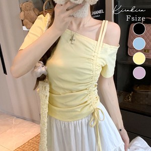 トップス《ワンショルダーサイドシャーリングトップス 全4色》