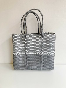 新作★手編みのメルカドバッグ・バイカラー（L）SLV X WHT