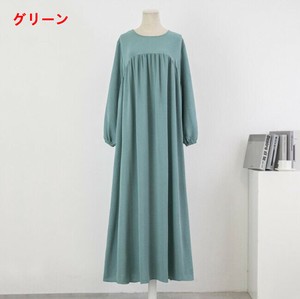 ワンピース ラウンドネック 長袖 無地 ゆったり 快適 レディース ファッション MBQ2506