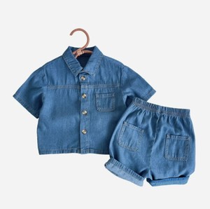 パンツスーツ 2点セット デニム 半袖 無地 快適 ファッション 子供用   MBQ2534