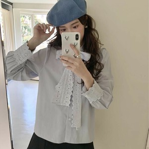 u28684トップス レディース Tシャツ シャツ ブラウス レース 長袖 2色 通勤 フレンチ 2025秋新作