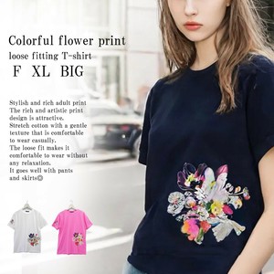 T 恤/上衣 花朵 棉 印花
