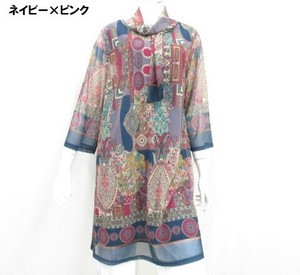 【初秋物新商品】メッシュプリント・スカーフワンピース