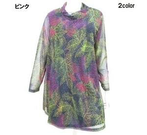 【初秋物新入荷】メッシュリーフプリント・フレアチュニック