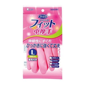 ファミリー やわらかフィット 天然ゴム 中厚手　L　ピンク 1双