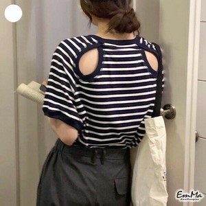 バックシャンボーダーTシャツ 背中空き 半袖 夏 カジュアル    【2025SS】 ONA2128