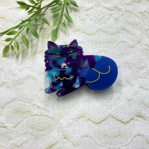 ヘアアクセサリー　ヘアピン　ヘアクリップ　ネコ　猫　アニマル　ネイビー