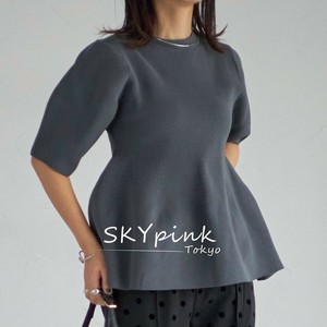 【WEB限定特別価格】半袖ペプラムニットプルオーバー　 skypink東京