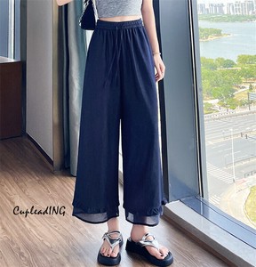 ＜人気商品＞韓国ファッション 夏場必携 ハイウエスト 幅広脚 ゴムウエスト 薄手 ロングパンツ 2025