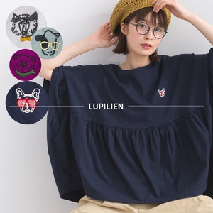 16S天竺プリント 動物アソート刺繍 ギャザー ワイド プルオーバー Tシャツ 猫 牛 熊 犬【2025年春夏新作】