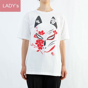 切絵Tシャツ 桜白狐 ホワイト 半袖/お土産/JAPAN/日本/インバウンド/和柄