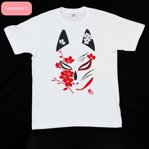 切絵Tシャツ 桜白狐 ホワイト 半袖/お土産/JAPAN/日本/インバウンド/和柄